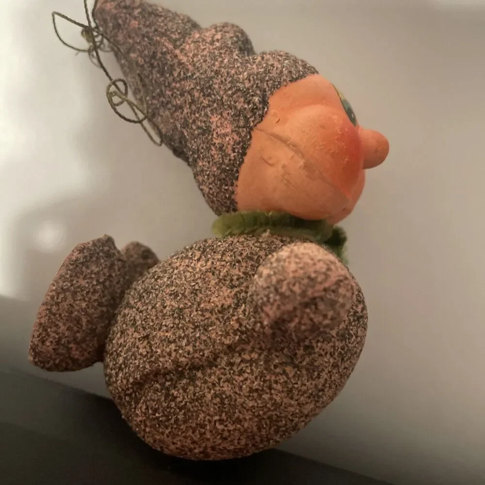Vintage Christmas Elf Gnome Glittered Decoration Ornament Paper Mache